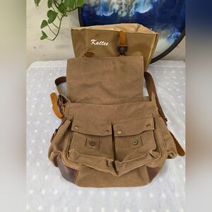 Kattee Leather Canvas Camera Bag Vintage  Messenger Shoulder Bag